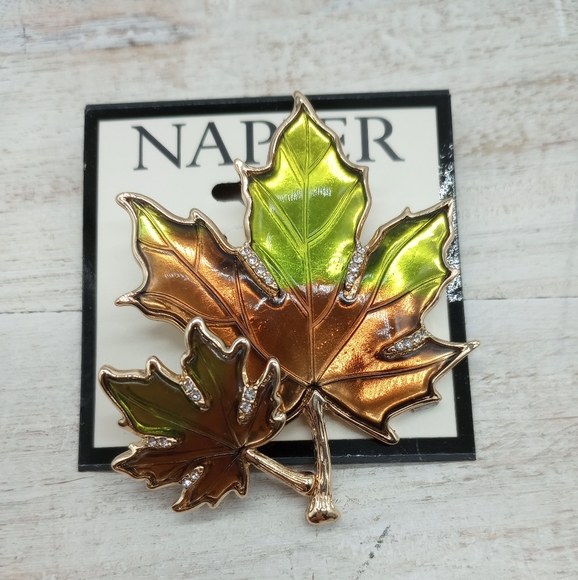 Napier Fall Leaf  Pin with Crystal Accents - Picture 2 of 2
